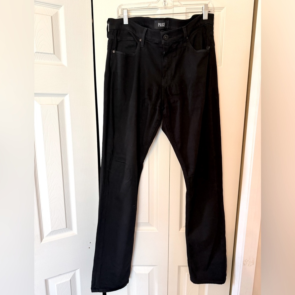 PAIGE Federal Slim Straight Jeans Men 34 Black Shadow Dark Wash